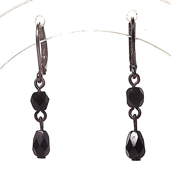 Onyx Bead and Black Metal Earrings - Picture 1 of 2